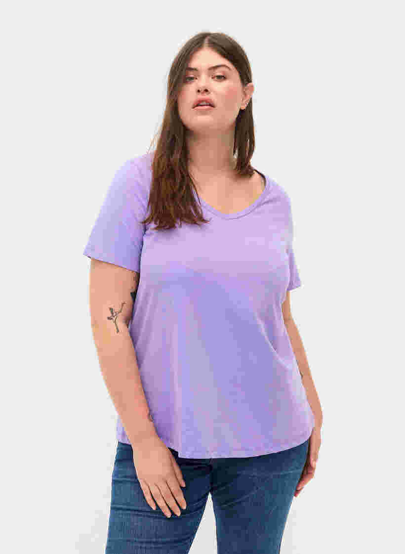 Yksivärinen perus t-paita puuvillasta, Paisley Purple, Model image number 0