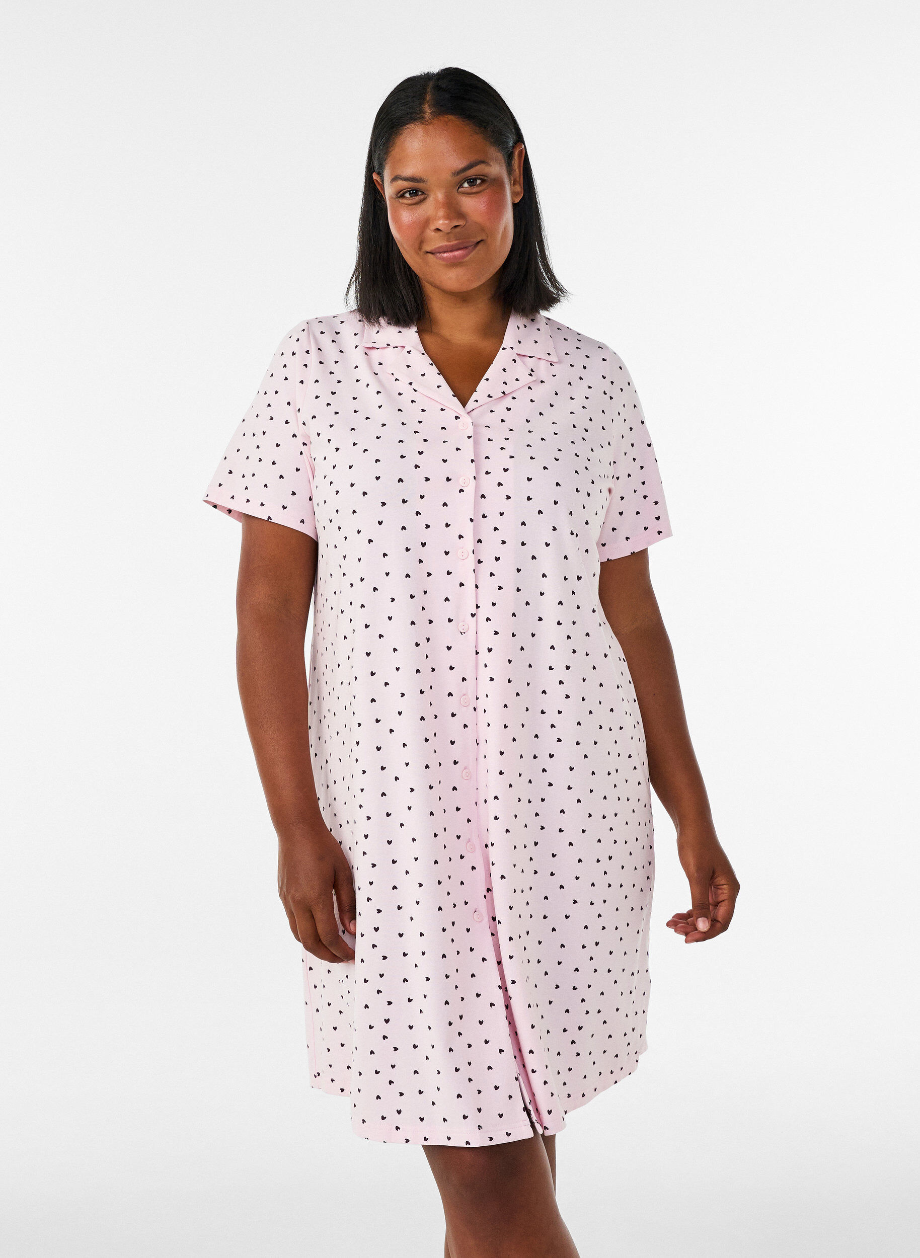 ZizziPuuvillainen y&ouml;paita nappikiinnityksell&auml;, Vaaleanpunainen, Model image number 0