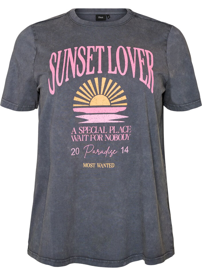 Puuvillainen T-paita etupainatuksella ja pestyll&auml; lookilla, Harmaa, Packshot image number 0