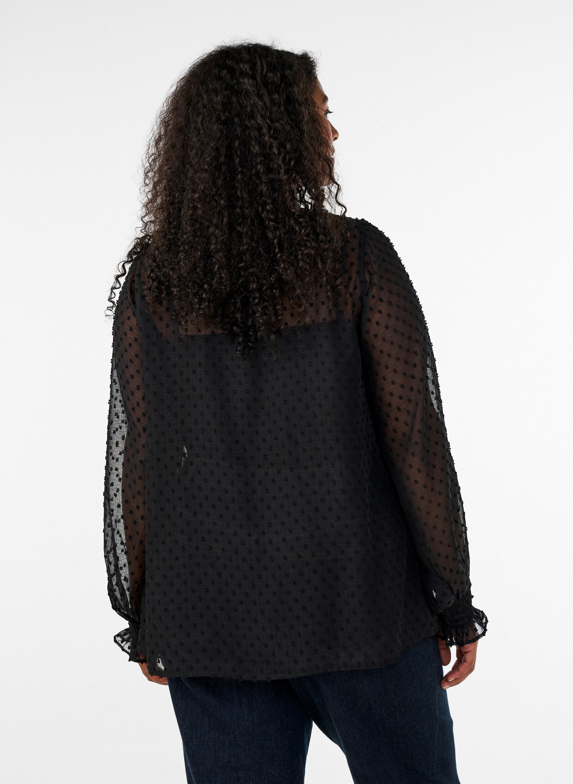 ZizziPuseropaita pitsisomisteella ja pilkkukuviolla, Musta, Model image number 2