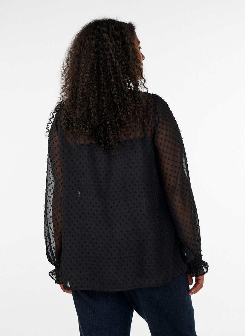 Puseropaita pitsisomisteella ja pilkkukuviolla, Musta, Model image number 2
