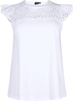 Luomupuuvillasta valmistettu T-paita englantilaisella kirjonnalla, Bright White, Packshot image number 0