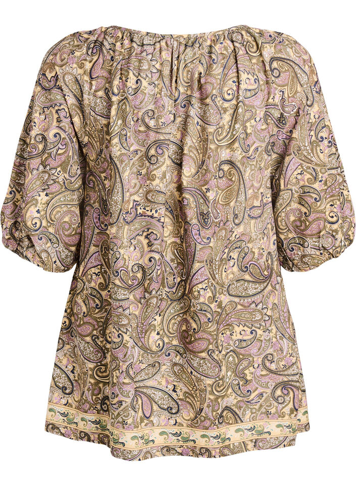 Paisley-kuvioinen viskoosipusero ny&ouml;rill&auml;, Keltainen, Packshot image number 1