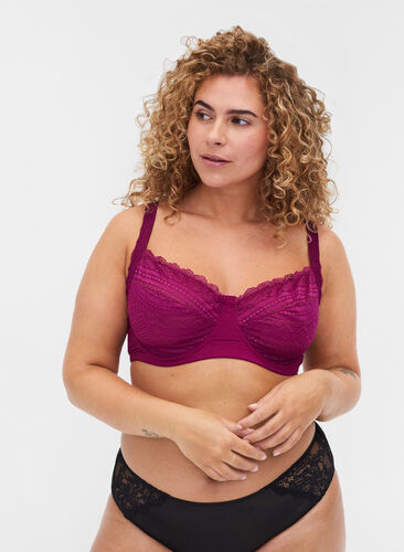 Emma rintaliivit pitsillä ja kaarituella, Magenta purple, Model image number 0