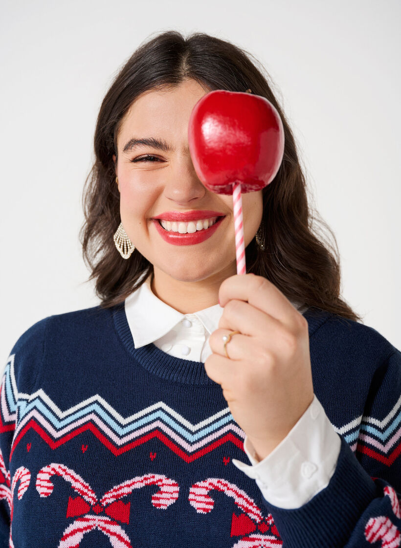 Pitkähihainen neulemekko joulukuviolla, Navy Blazer Comb, Image image number 0