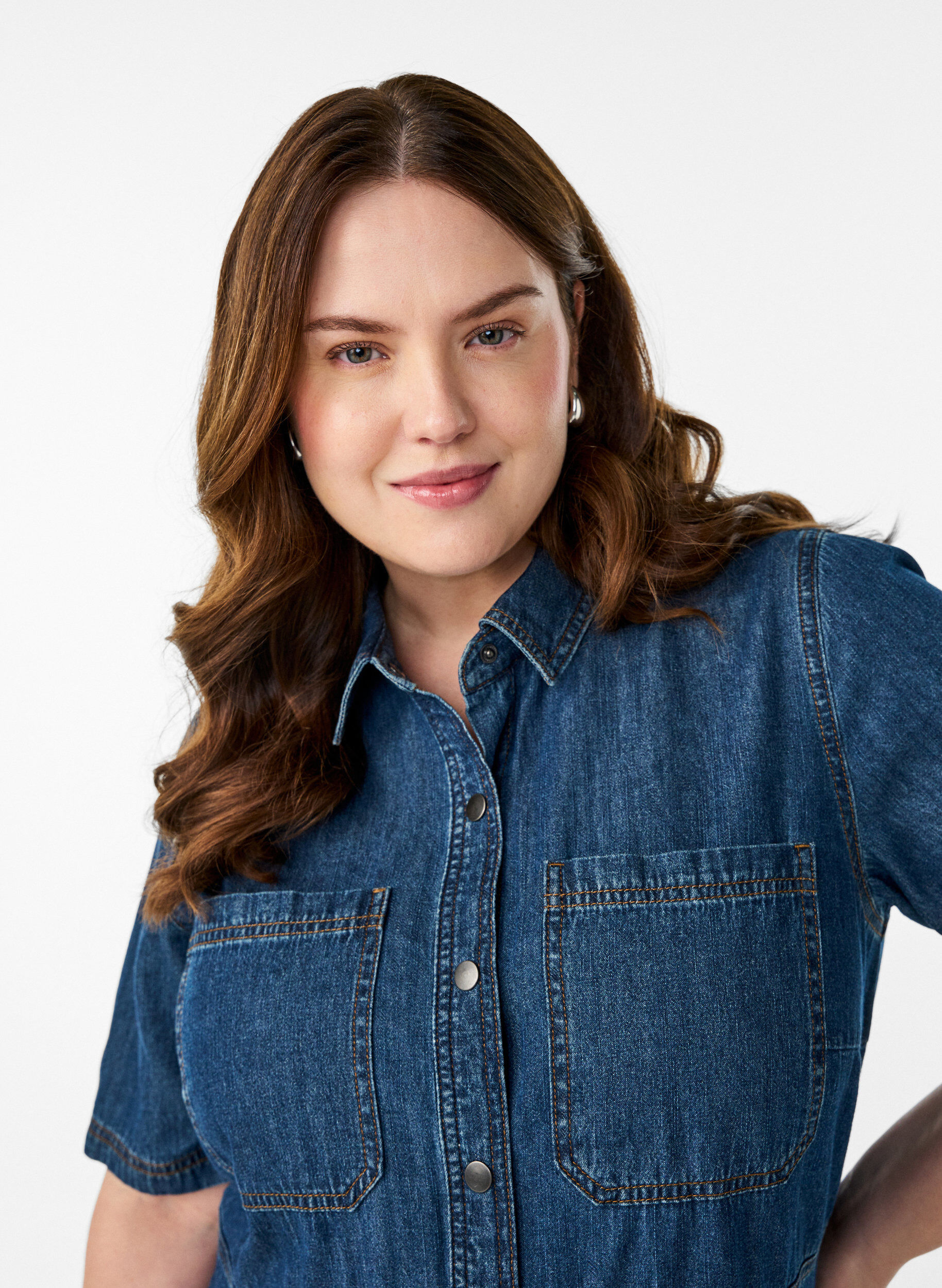 Zizzi Lyhythihainen farkkupaitamekko, Sininen, Model image number 2