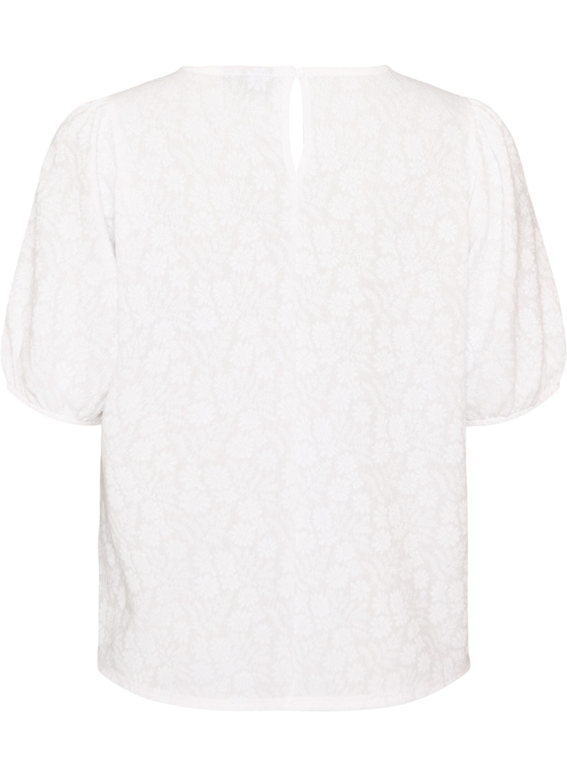 ZizziPusero tekstuurilla ja lyhyill&auml; hihoilla, Valkoinen, Packshot image number 1