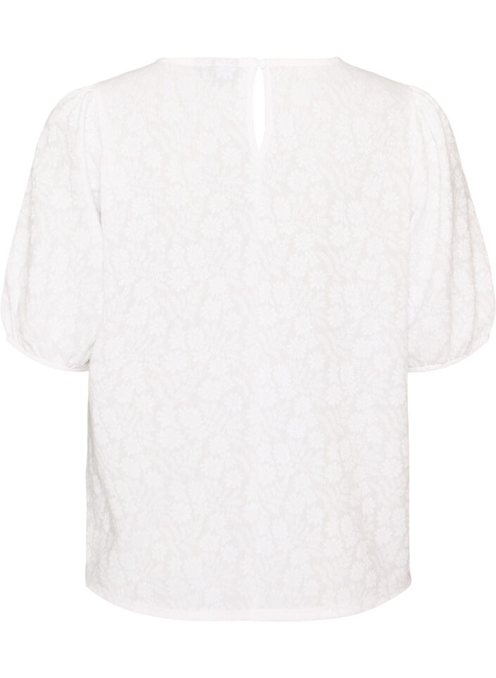 Pusero tekstuurilla ja lyhyill&auml; hihoilla, Valkoinen, Packshot image number 1