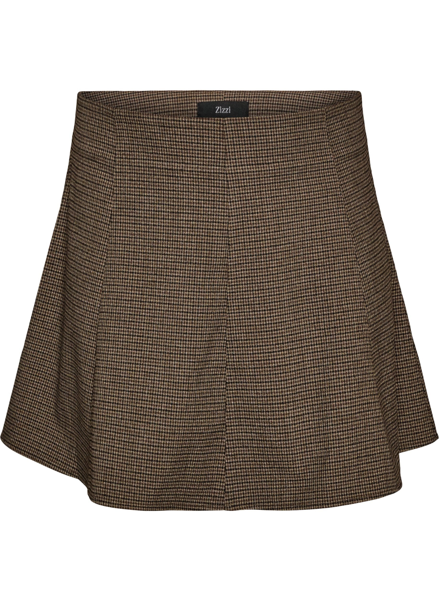ZizziPieni ruudullinen A-linjainen hame, Ruskea, Packshot image number 0