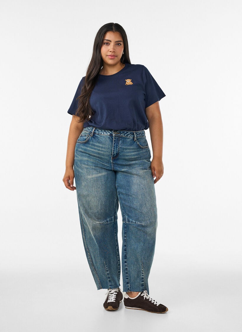 Luomupuuvillainen T-paita nallekuviolla, Sininen, Model image number 1