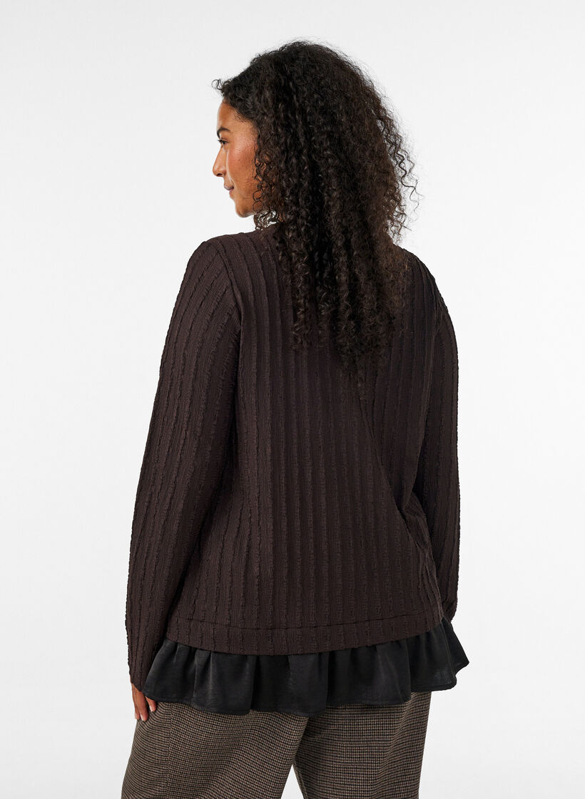 Struktuuripintainen pusero r&ouml;yhel&ouml;helmalla, Ruskea, Model image number 2