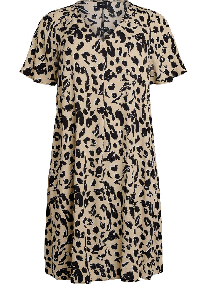 Viskoosi A-linjainen mekko, Beige, Packshot image number 0