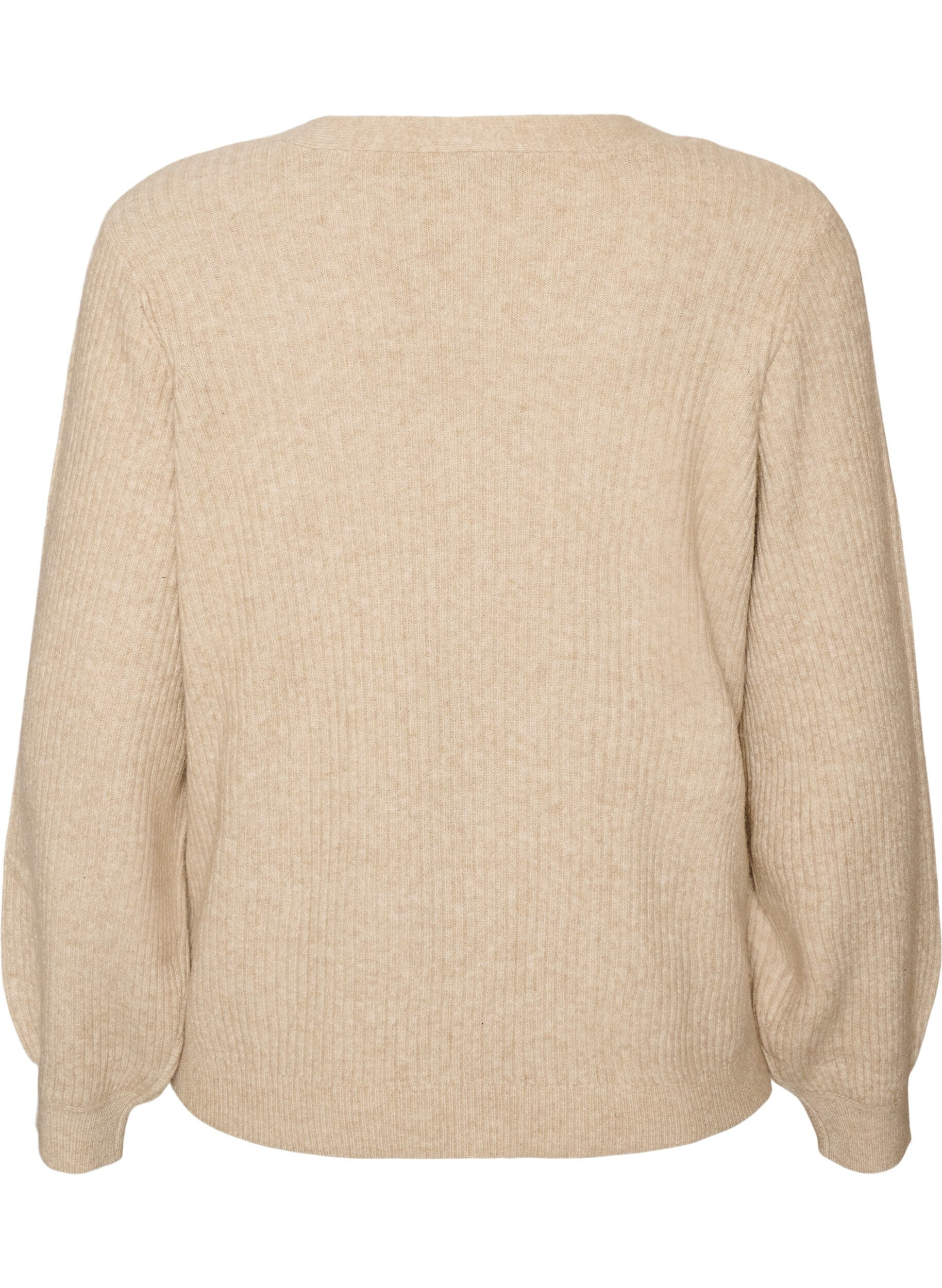 ZizziNeuletakki V-p&auml;&auml;ntiell&auml; ja ribatulla tekstuurilla, Beige, Packshot image number 1