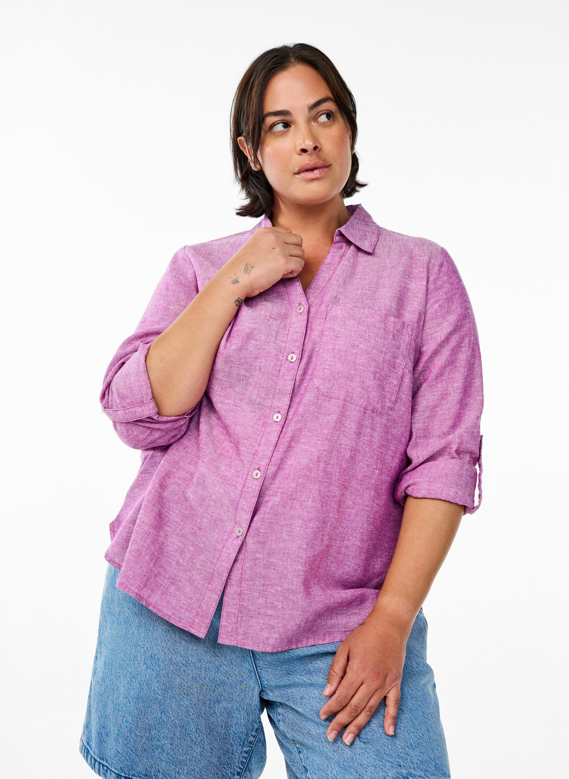 ZizziPaita pellavaa ja viskoosia, 3/4-hihoilla, Violetti, Model image number 0