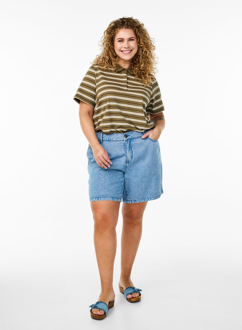 Raidallinen pikeepaita lyhyillä hihoilla, Vihreä, Model image number 1