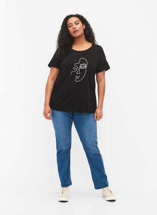 Puuvillainen t-paita kimaltavalla printillä, Black Shimmer Face, Model image number 2