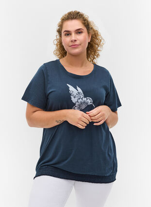 T-paita ekologista puuvillaa smokkirypytyksellä, NavyBlazer Acid Bird, Model image number 0