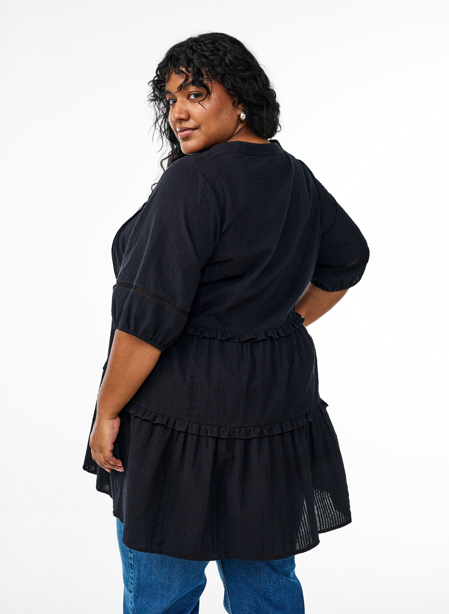 Zizzi A-mallinen tunika r&ouml;yhel&ouml;ill&auml;, Musta, Model image number 2