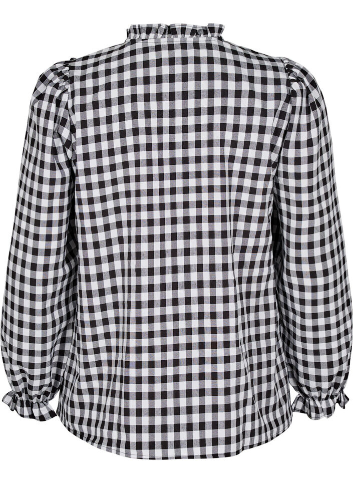 Ruudullinen paitapusero röyhelöyksityiskohdilla, Black/W. Gingham, Packshot image number 1