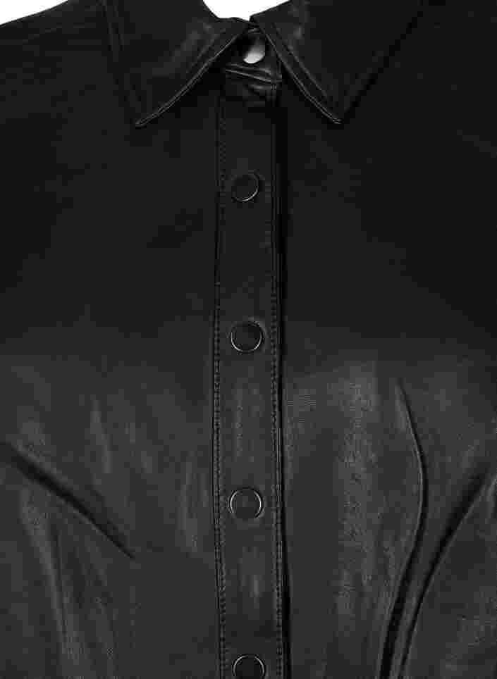 Pitkähihainen nahkamekko napituksella, Black, Packshot image number 2