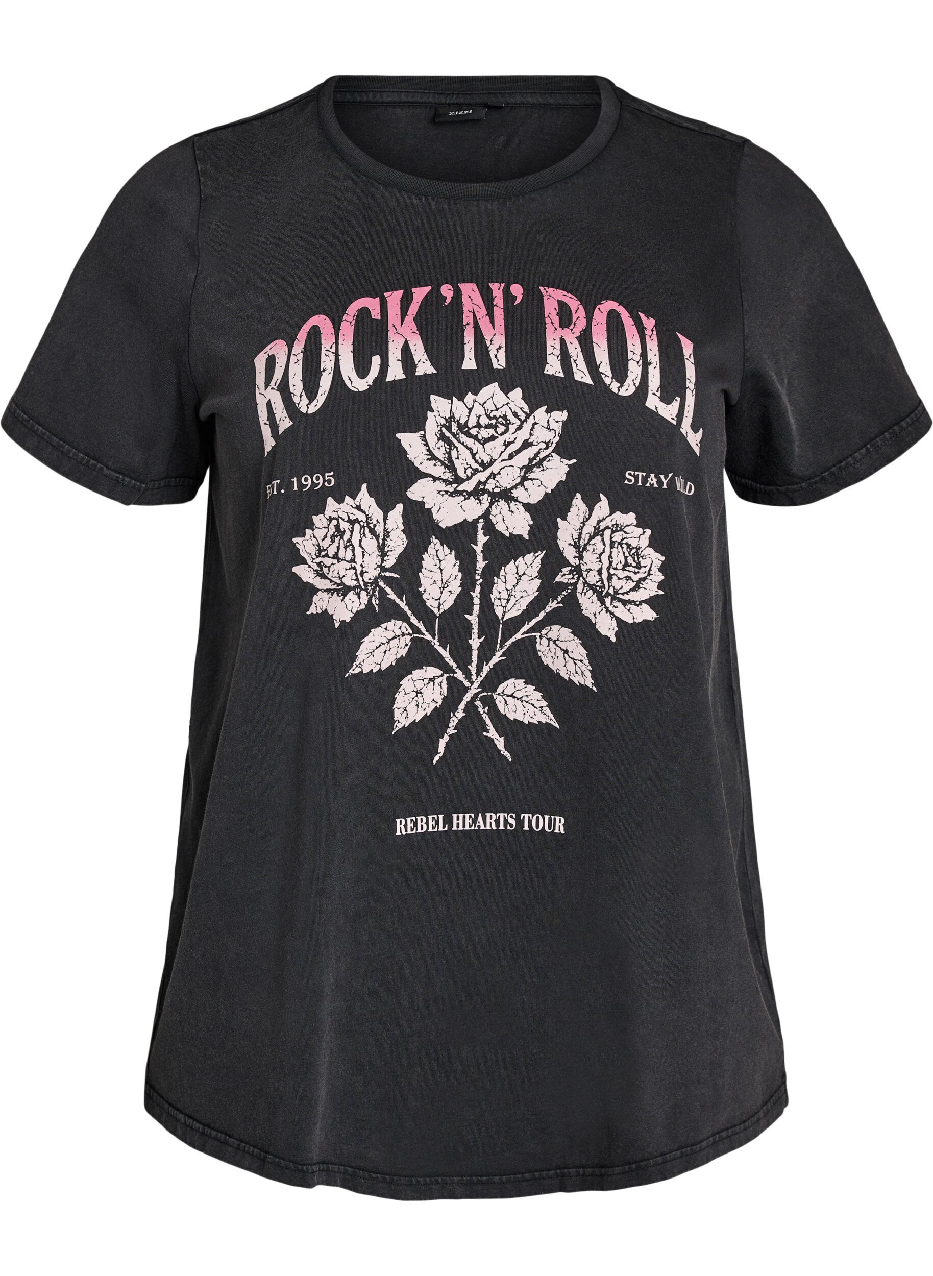 ZizziLuomupuuvillainen T-paita rockprintill&auml;, Musta, Packshot image number 0