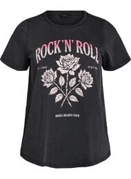 Luomupuuvillainen T-paita rockprintill&auml;, Musta