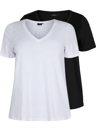 2 kpl t-paitoja v-pääntiellä, Bright White / Black, Packshot image number 0