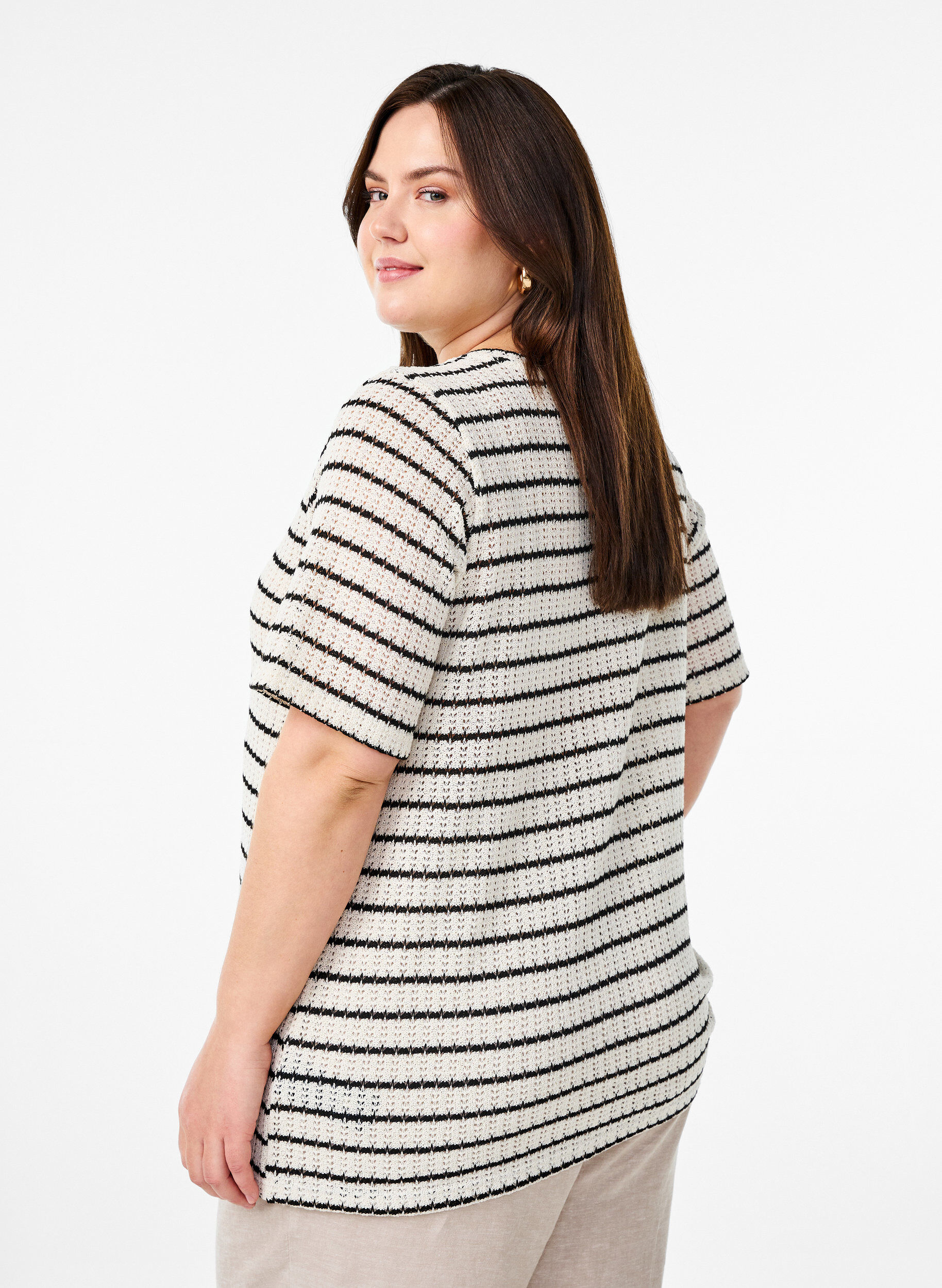 Zizzi Raidallinen neulepaita pusero, Musta, Model image number 2