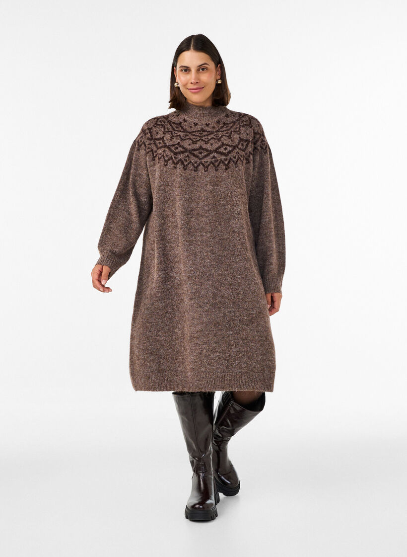 Neulemekko jacquard-kuviolla, Ruskea, Model image number 1