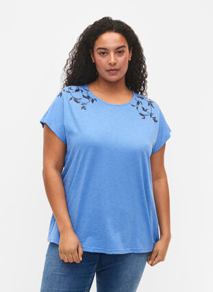 Puuvillainen t-paita lehtiprintillä, Ultramarine C Leaf, Model image number 0