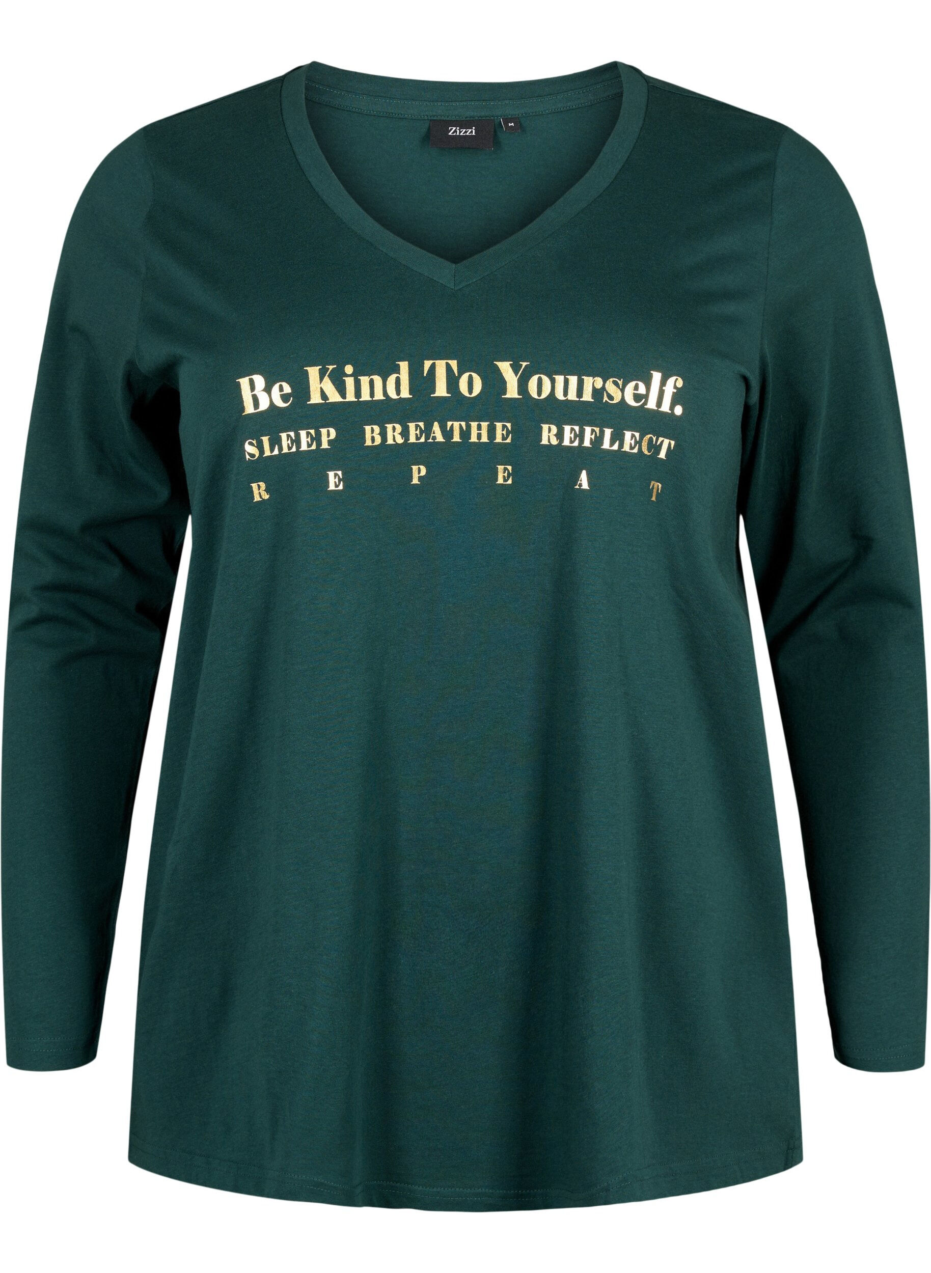 Zizzi Puuvillainen y&ouml;paita tekstipainatuksella, Scarab, Packshot image number 0