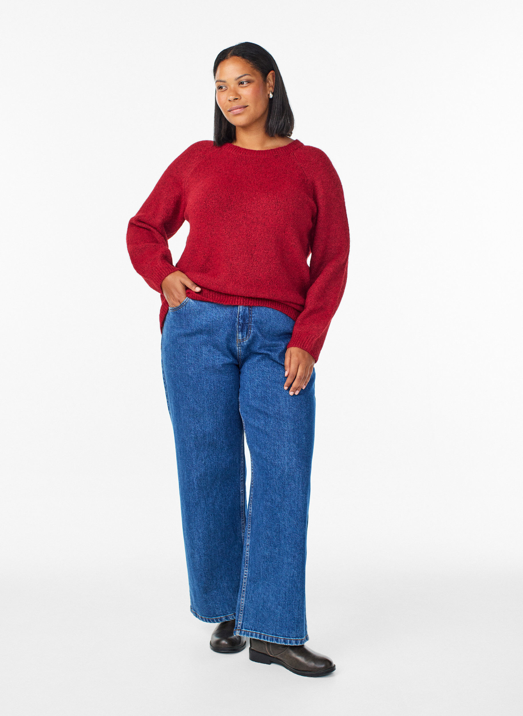 Zizzi Neulottu pusero raglanhihoilla, Punainen, Model image number 1