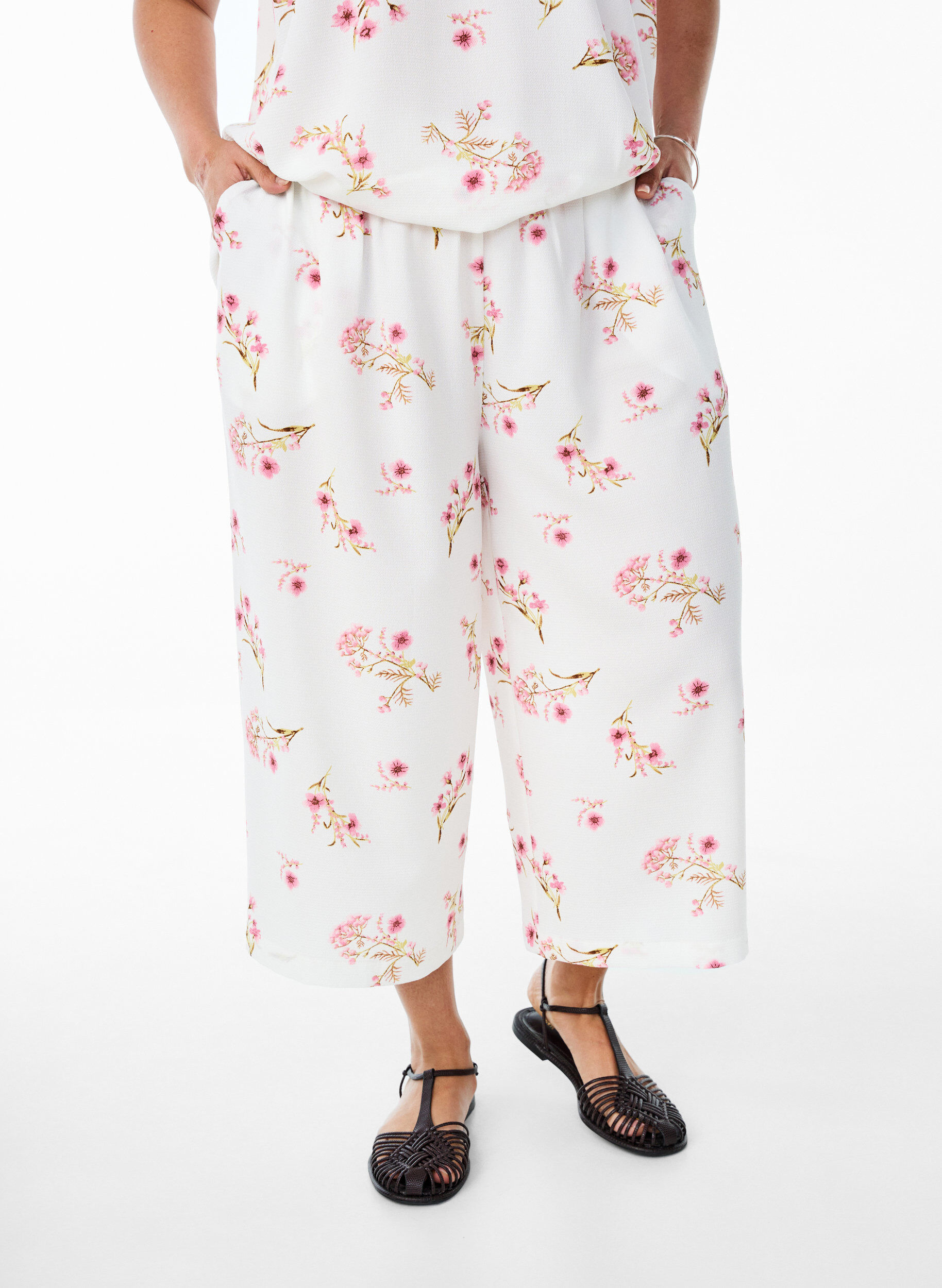 Zizzi Culottes-housut kuosilla, Valkoinen, Model image number 2