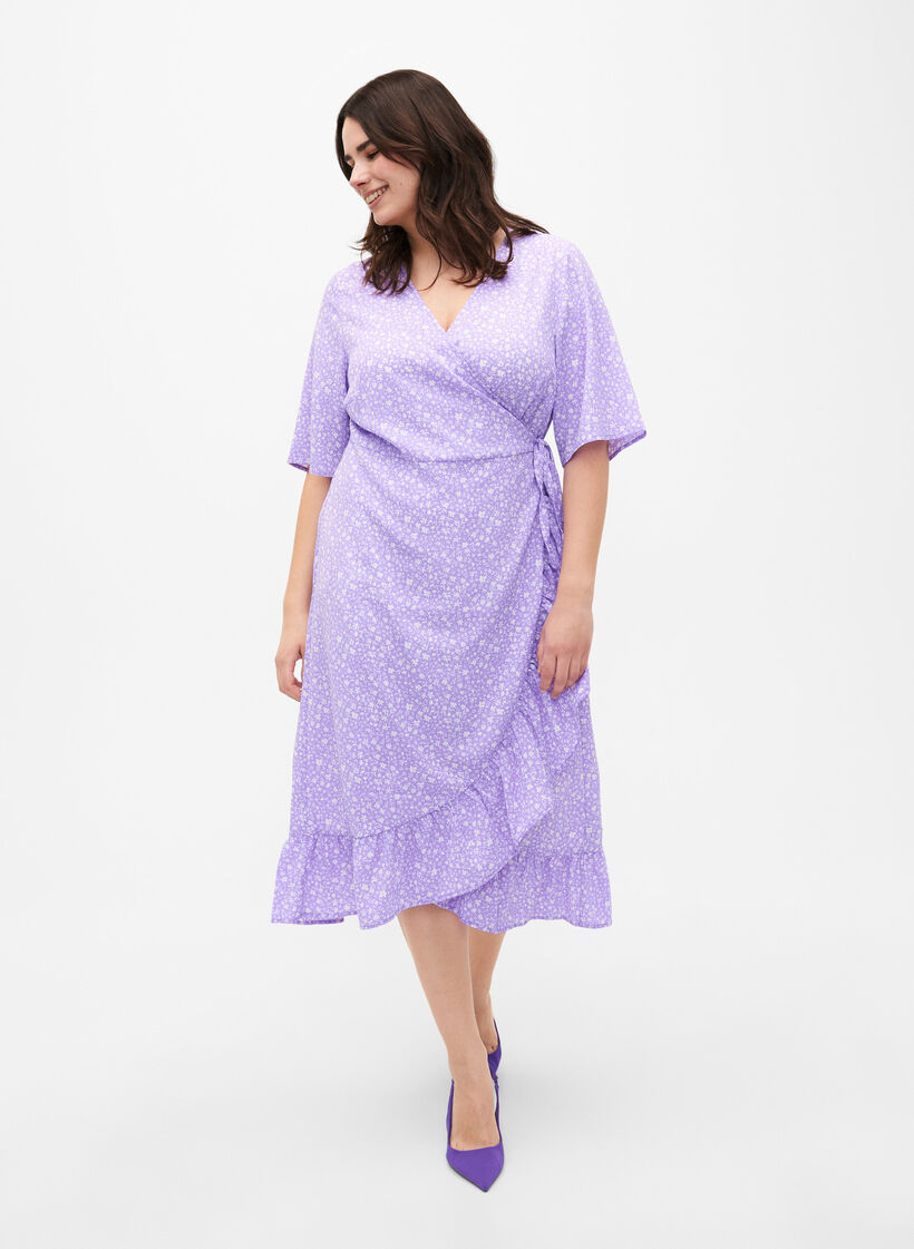 Kietaisumekko kuosilla ja lyhyillä hihoilla, Violetti, Model image number 1