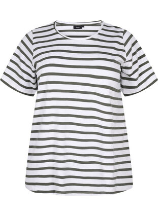 Raidallinen t-paita luomupuuvillaa, Thyme Stripe, Packshot image number 0