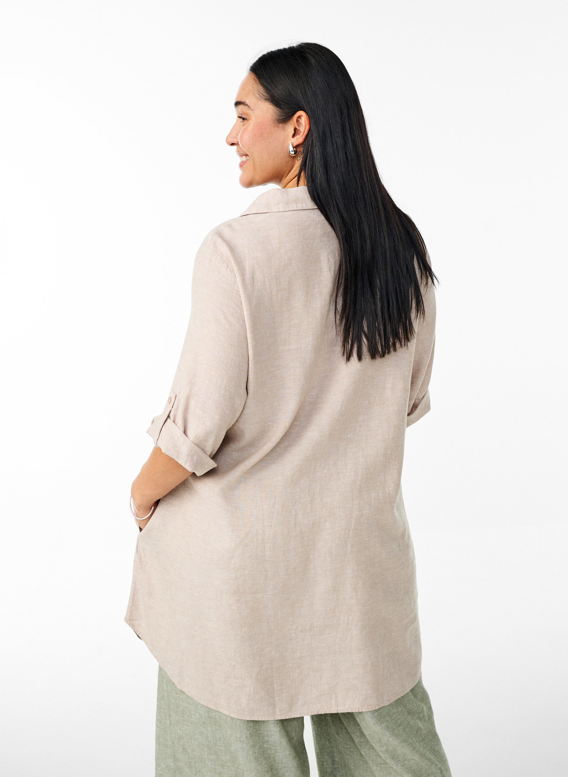 ZizziA-mallinen tunika pellavaa ja viskoosia, Beige, Model image number 2