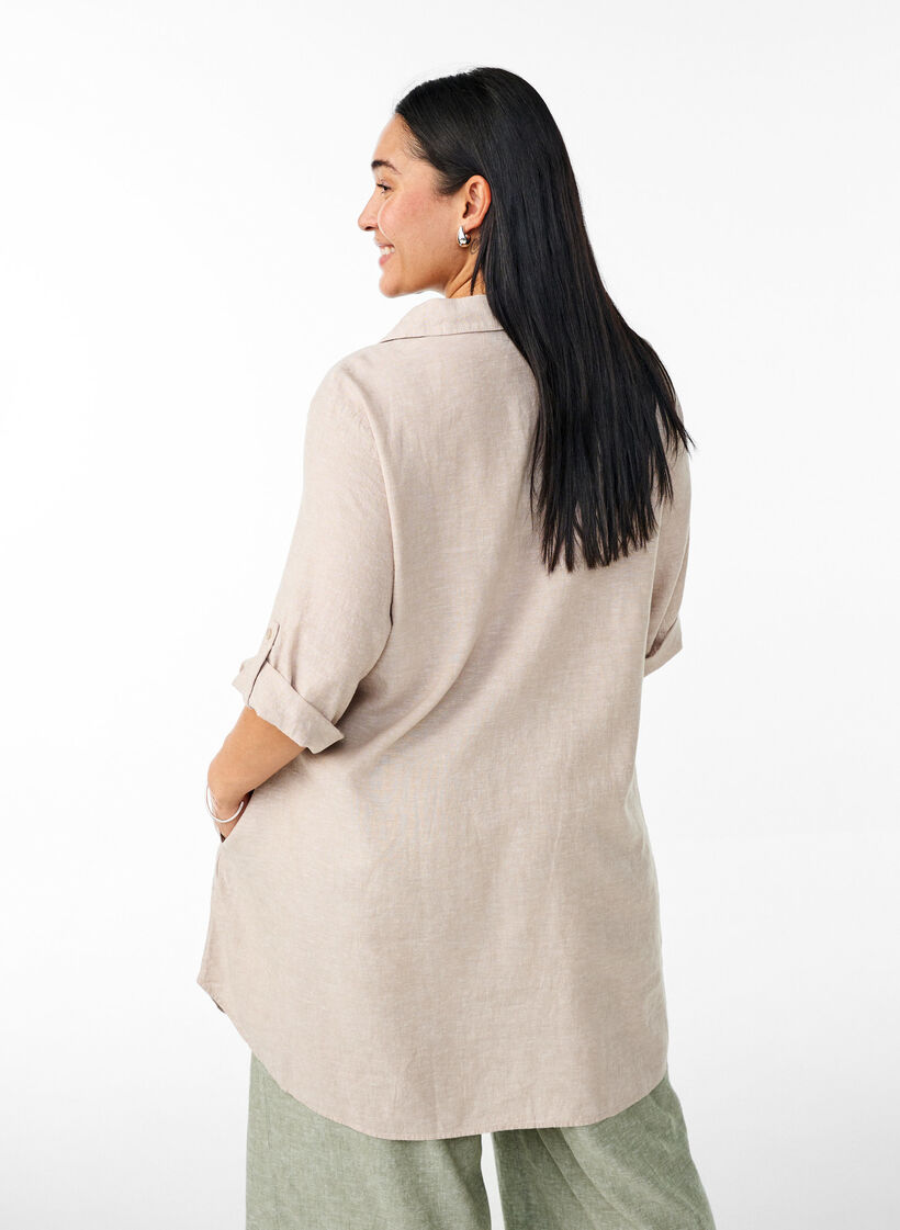 A-mallinen tunika pellavaa ja viskoosia, Beige, Model image number 2