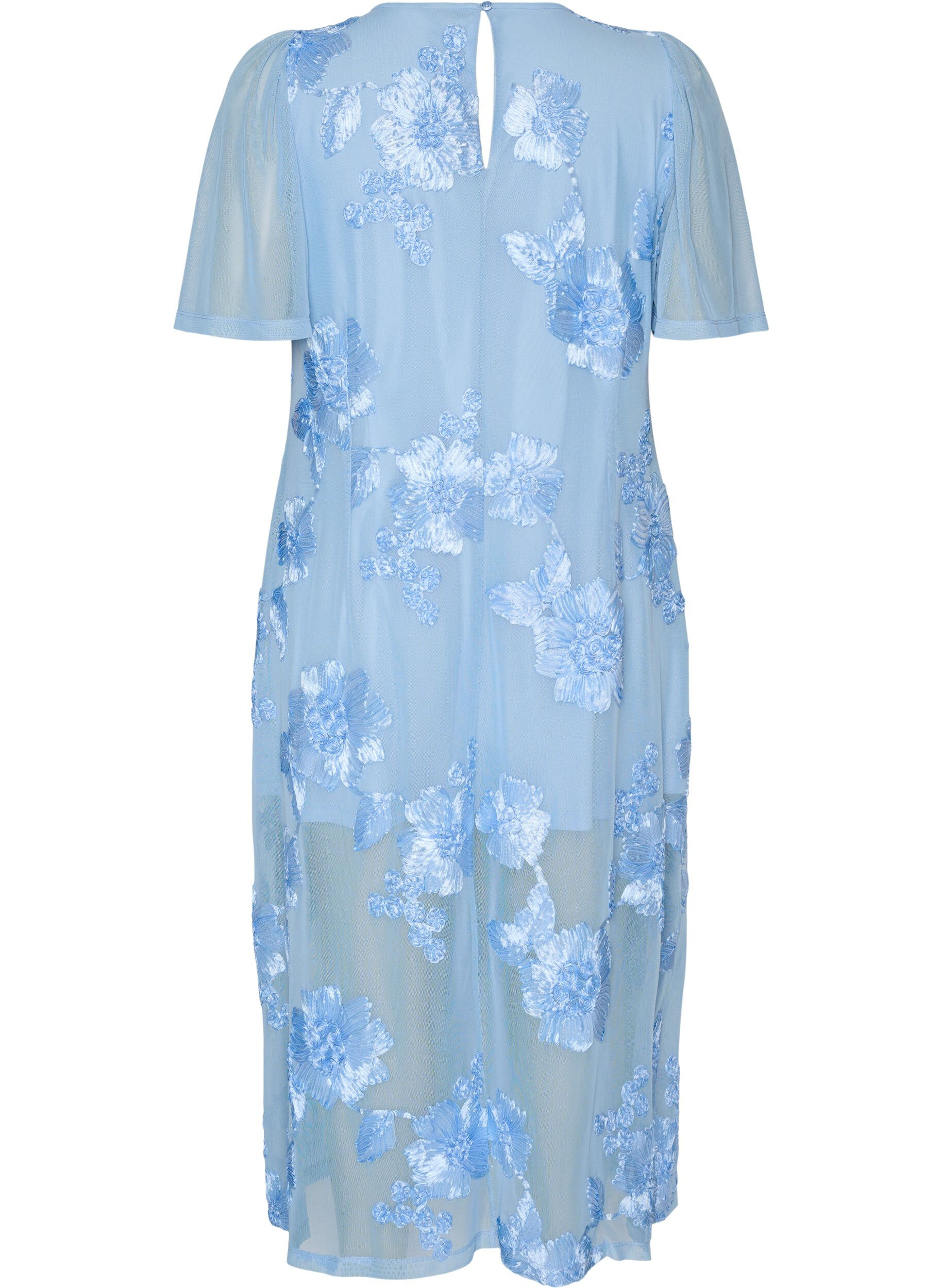 ZizziMesh-mekko kukka-applikaatioilla, Sininen, Packshot image number 1