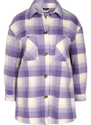 Ruudullinen paitatakki napeilla ja taskuilla , Purple Check, Packshot image number 0