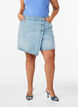 Denimskortsit kietaisuefektill&auml; ja korkealla vy&ouml;t&auml;r&ouml;ll&auml;, Sininen, Model image number 3