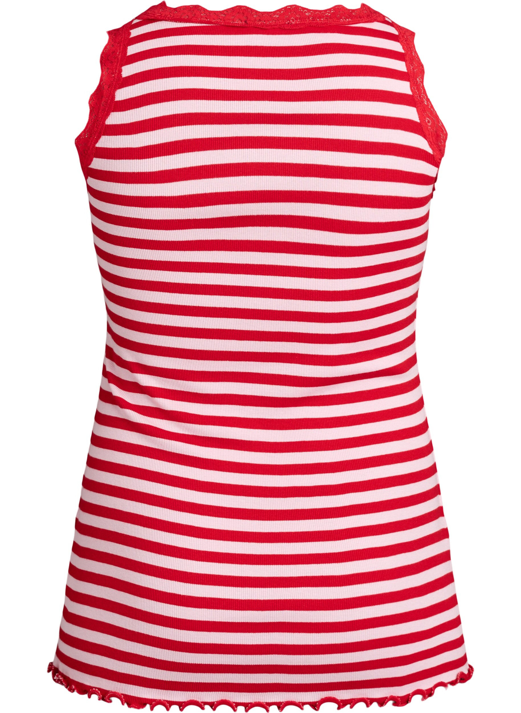 Zizzi Raidallinen ribbitoppi pitsisomisteella, Vaaleanpunainen, Packshot image number 1