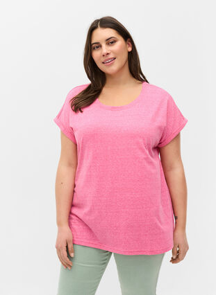 Meleerattu puuvillainen t-paita, Fandango Pink Mél, Model image number 0