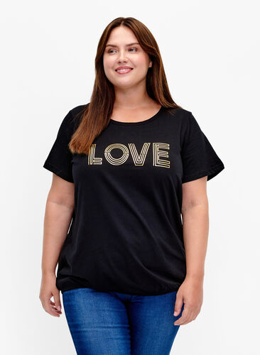 Puuvilla T-paita foliopainatuksella, Black W. Love, Model image number 0