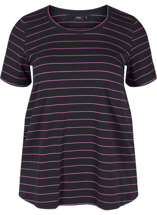 Raidallinen t-paita puuvillasta , Black w. Purple , Packshot image number 0
