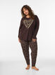Puuvillainen pyjamapaita syd&auml;nprintill&auml;, Ruskea, Model image number 1