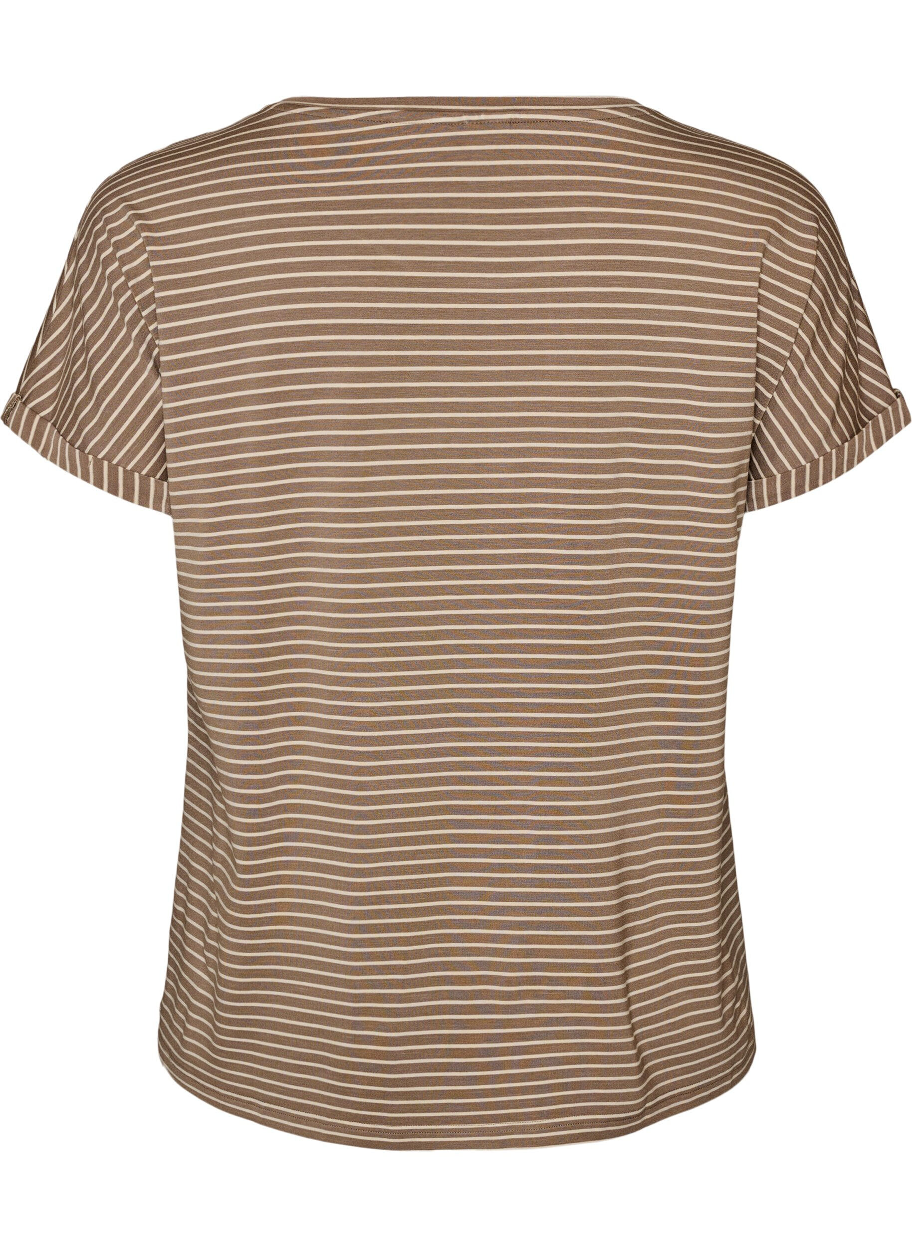ZizziRaidallinen T-paita viskoosista py&ouml;re&auml;ll&auml; p&auml;&auml;ntiell&auml;, Beige, Packshot image number 1