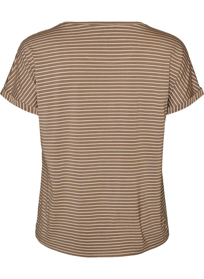 Raidallinen T-paita viskoosista py&ouml;re&auml;ll&auml; p&auml;&auml;ntiell&auml;, Beige, Packshot image number 1