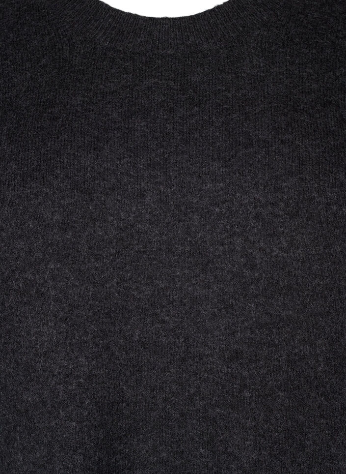 Neulemekko pyöreällä kaula-aukolla ja halkiolla, Dark Grey Melange, Packshot image number 2