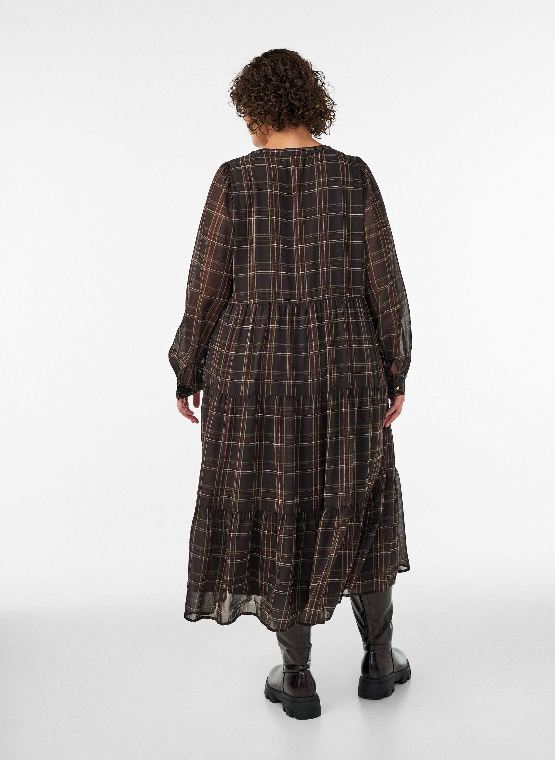 ZizziRuudullinen midimekko kerroshelmalla, Ruskea, Model image number 1