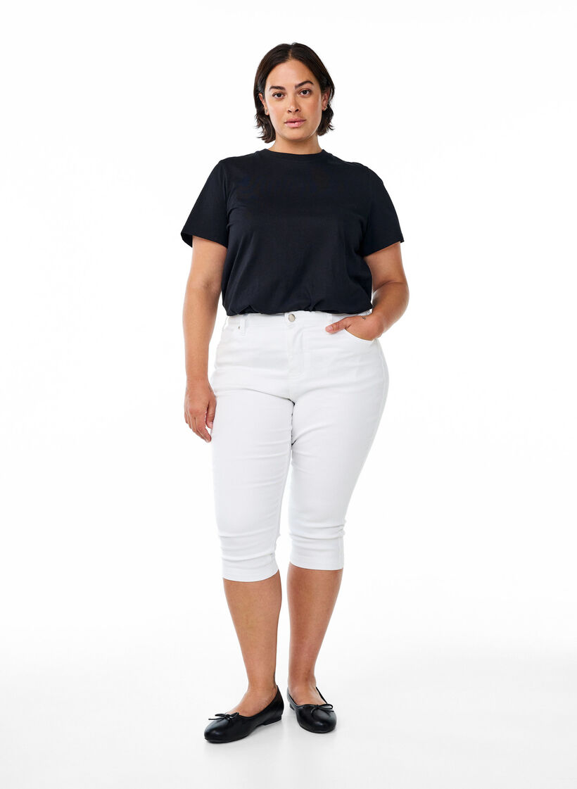 Korkeavy&ouml;t&auml;r&ouml;iset Amy-farkkucaprit super slim fit, Valkoinen, Model image number 0